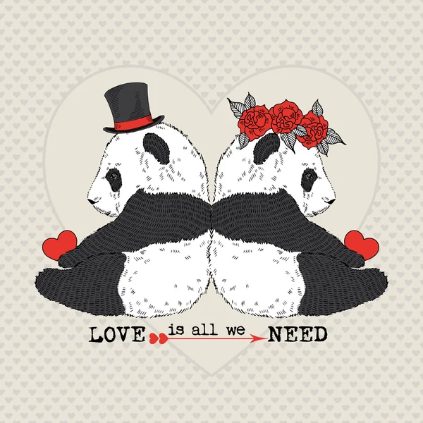 Pandas pareja enamorada — Vector de stock