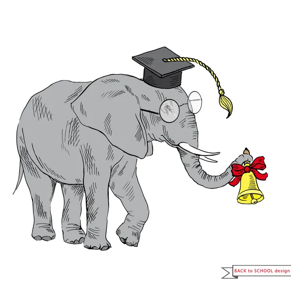 Elefante en gorra académica — Vector de stock