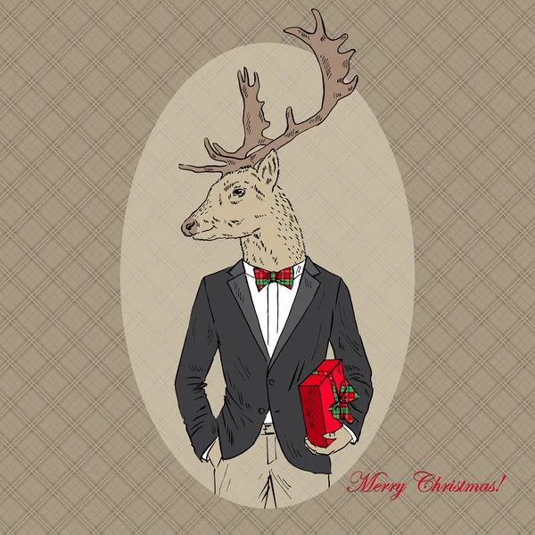 Joyeux cerf de Noël en smoking — Image vectorielle