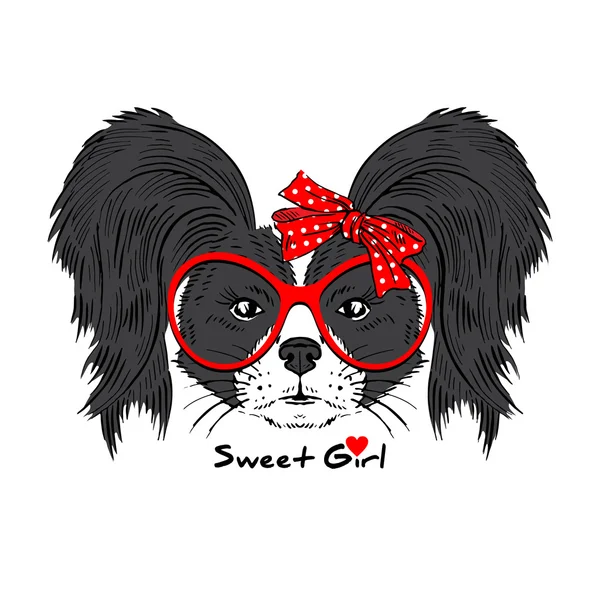 Doggy girl hipster in glasses and bow — Stock Vector