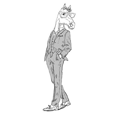 Takım elbise giymiş at