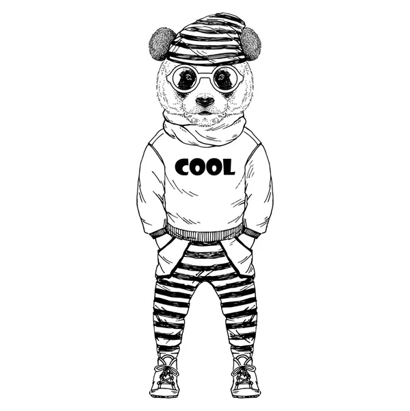Panda niño en estilo urbano — Vector de stock