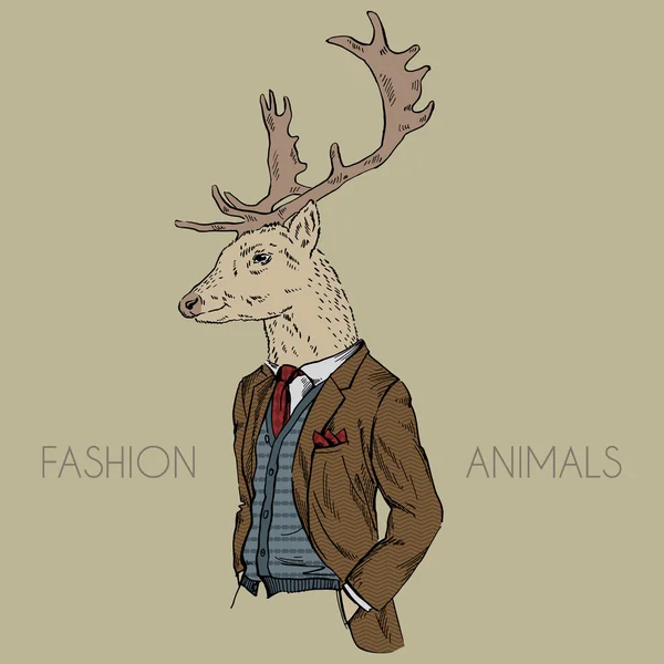 Cerf habillé dans un style rétro — Image vectorielle