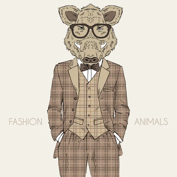 Sanglier en costume de tweed — Image vectorielle