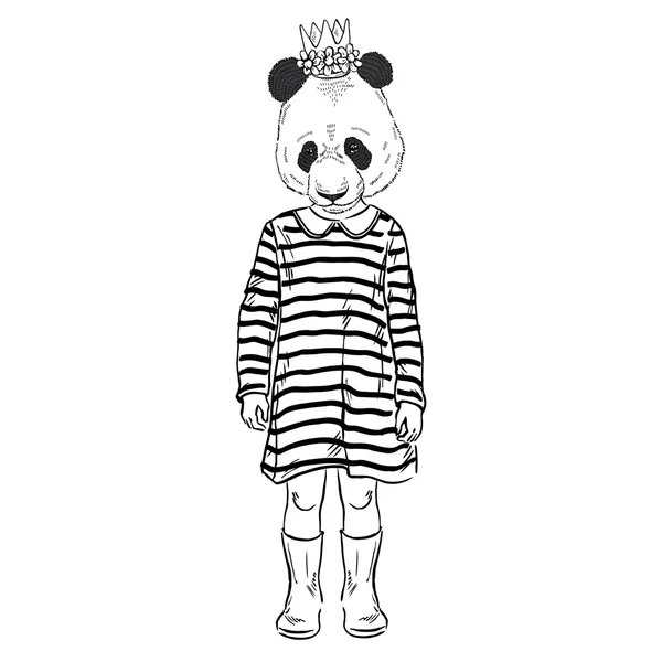 可爱的熊猫女孩孩子 — 图库矢量图片