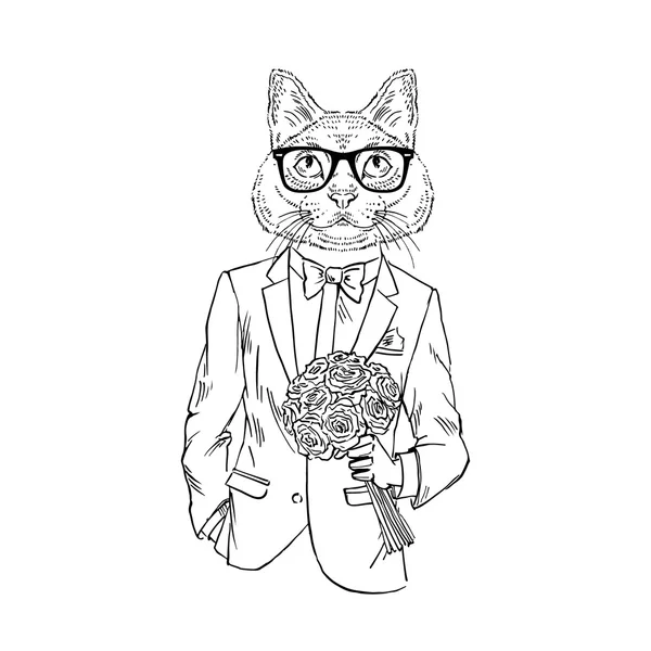 Cat boy with roses — Stock Vector