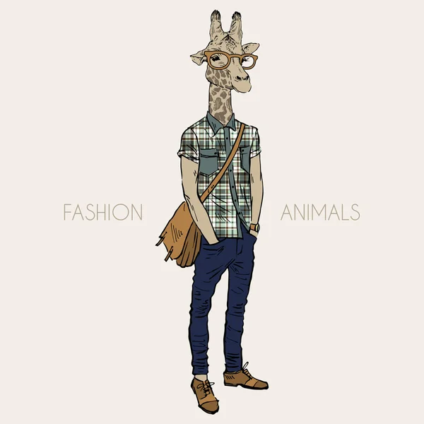 Illustration of giraffe hipster — Stock Vector