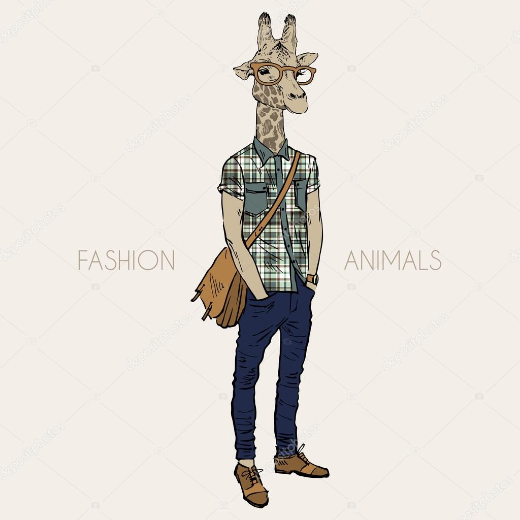 Illustration of giraffe hipster
