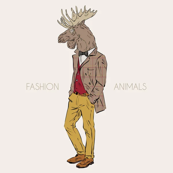 Dressed up hipster moose — Stock Vector