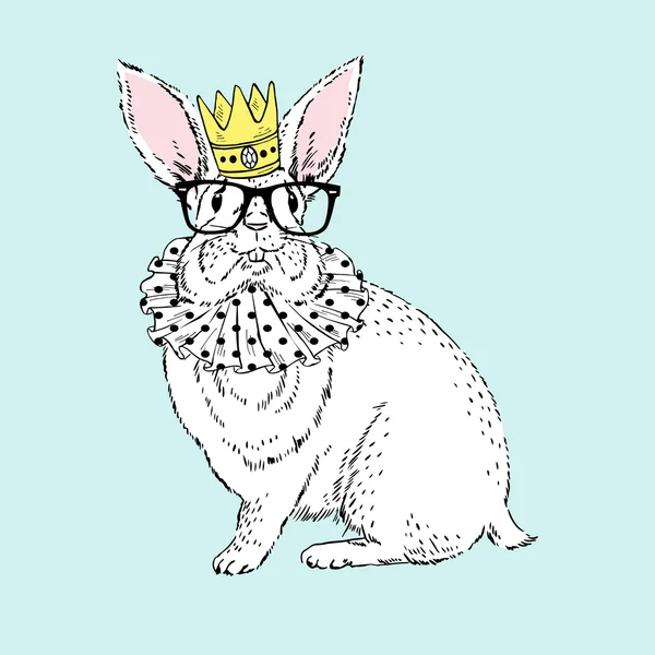 有趣的兔子戴冠 — 图库矢量图片