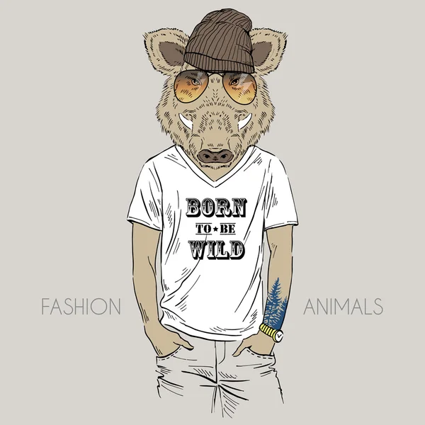 Wildschwein im T-Shirt mit Zitat — Stockvektor