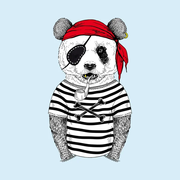 Panda pirata con bandana roja — Vector de stock