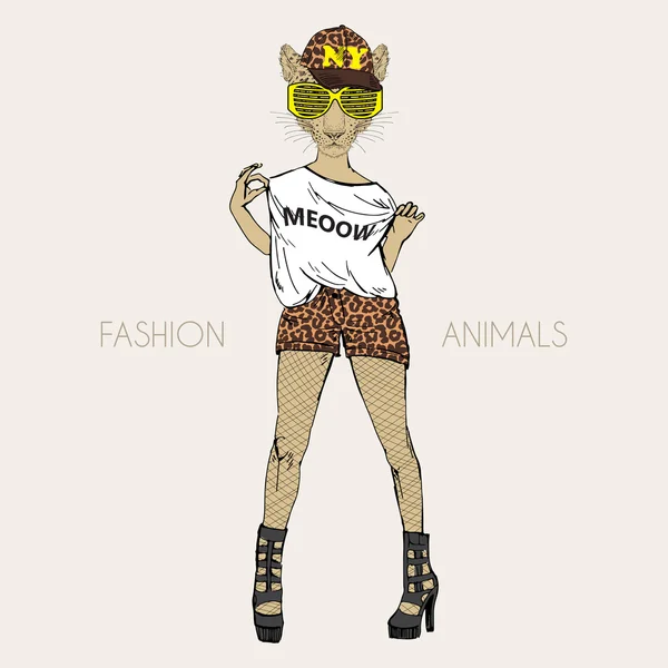 Leopardo vestido em estilo swag — Vetor de Stock
