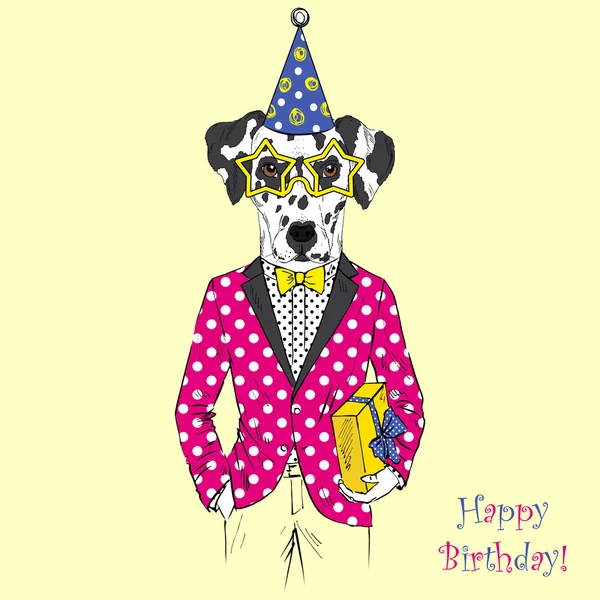 Dalmatian dog dressed up in party style — Stock Vector