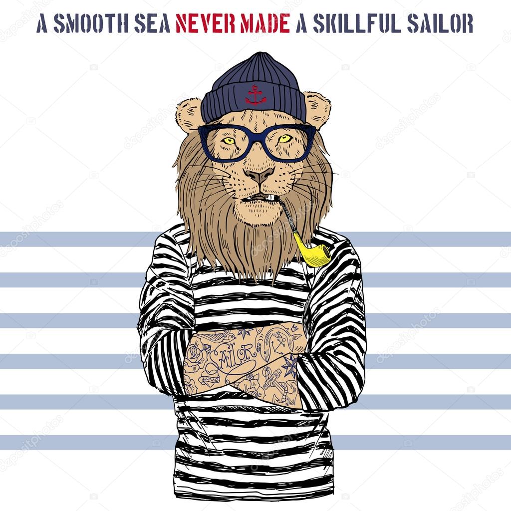 Lion sailor with tobacco tube