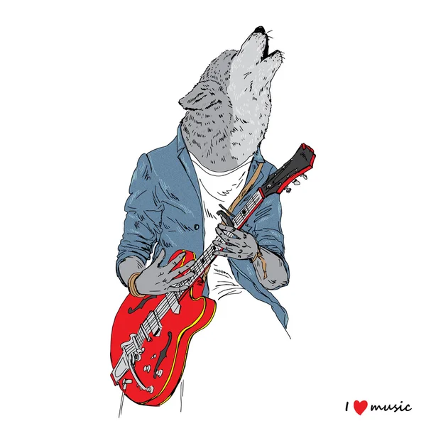 Wolf spielt Gitarre — Stockvektor