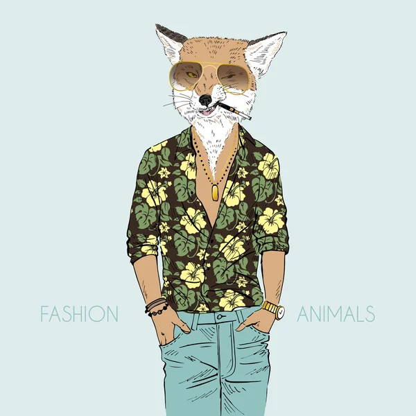 Fox in camicia aloha — Vettoriale Stock