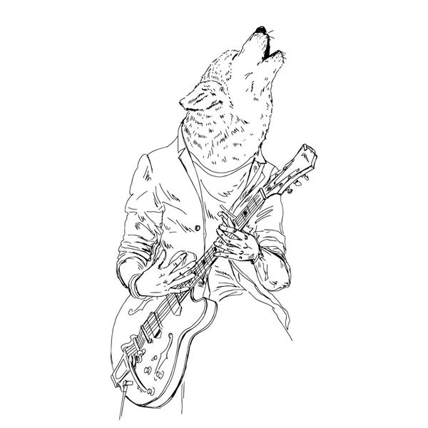 Wolf spelen gitaar — Stockvector