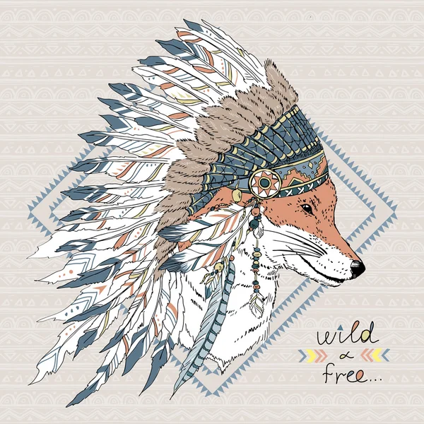 Fox warrior in war bonnet — Stock Vector