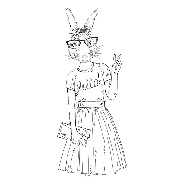 Mignon hipster lapin fille — Image vectorielle