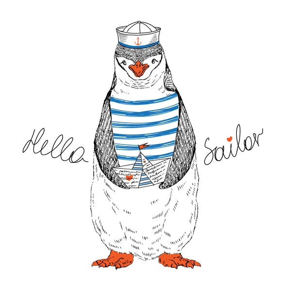 Nautischer Pinguinsegler — Stockvektor