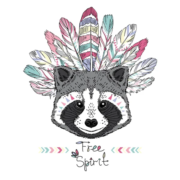 Raccoon aztec style illustration — Stock Vector