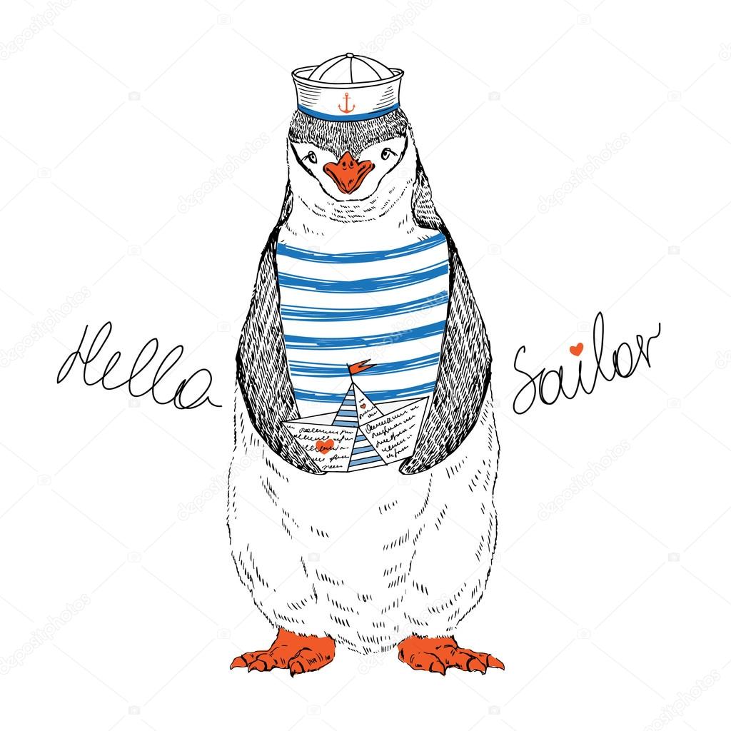 Nautical penguin sailor