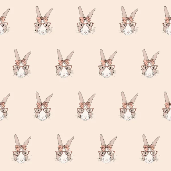 Hipster bunny  pattern — Stock Vector