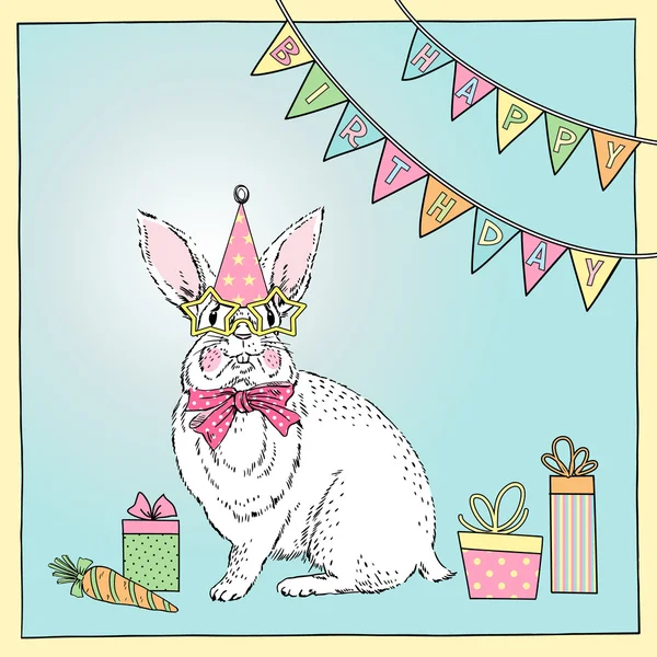 Carte d'anniversaire avec lapin — Image vectorielle