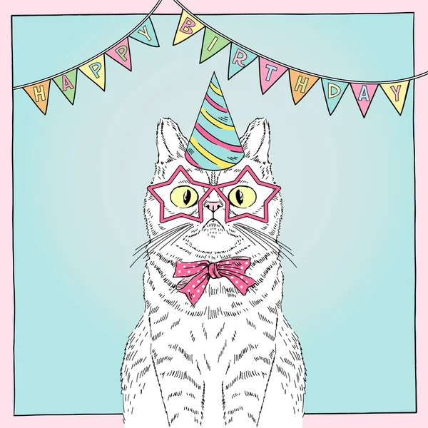 Carte d'anniversaire avec chat drôle — Image vectorielle