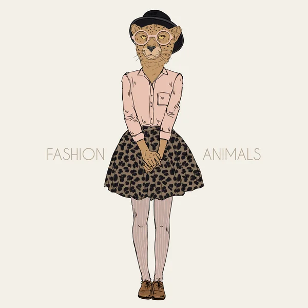 Cheetah gekleed in hipster stijl — Stockvector