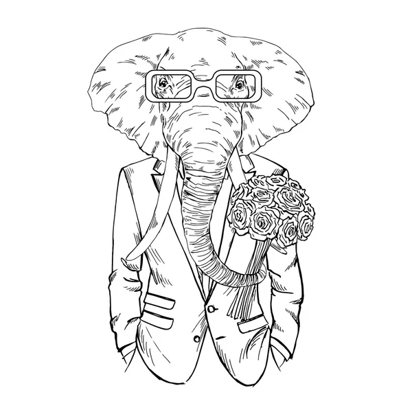 Olifant gekleed in smoking — Stockvector