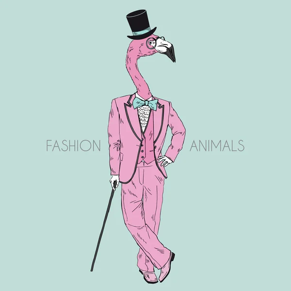 Flamingo in retro suit — Stock Vector