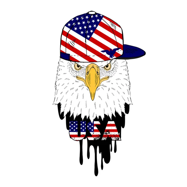 Águia em boné com impressão de bandeira dos EUA — Vetor de Stock