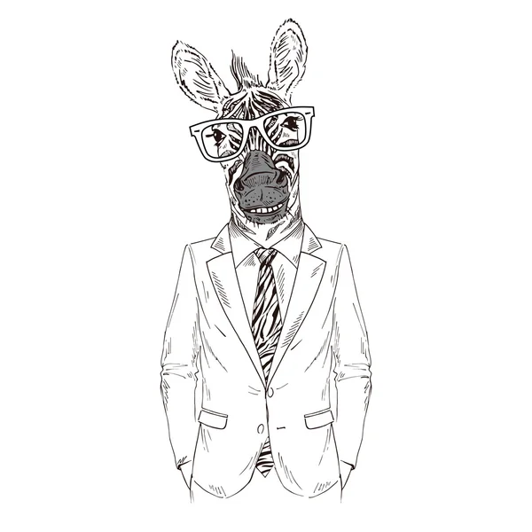 Niño cebra vestido con traje de oficina — Vector de stock