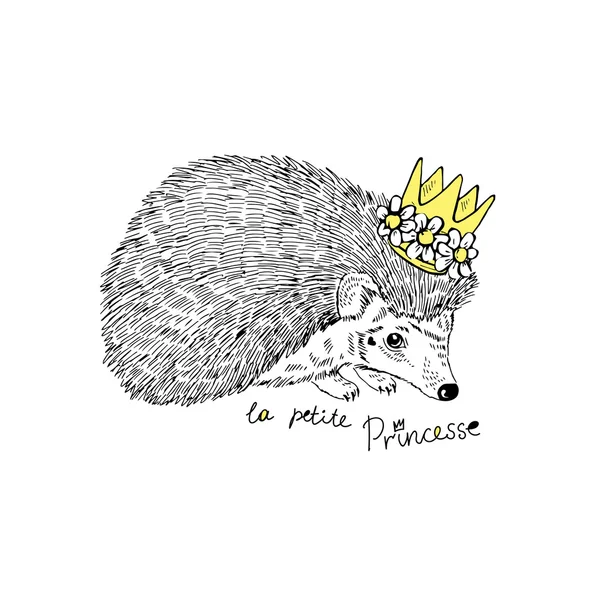 Hand drawn hedgehog princess — Stockvector