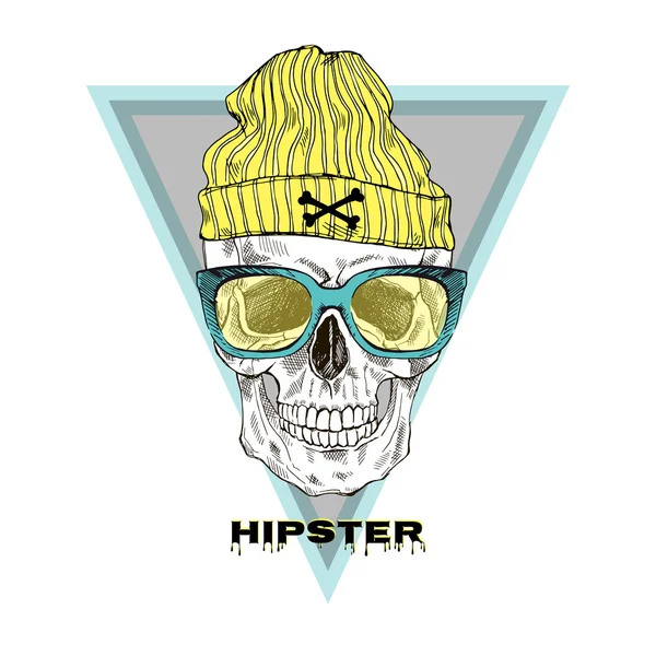 Hand drawn hipster scull — Stock Vector