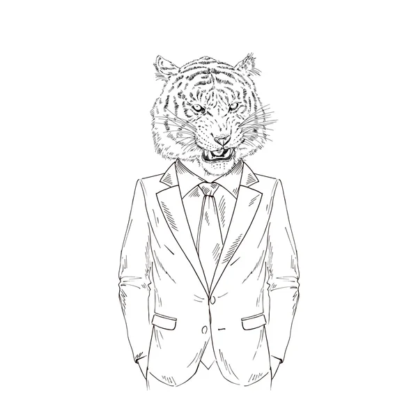 Tigre rugiente vestido — Vector de stock