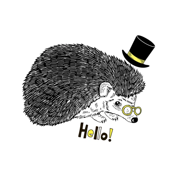 Hedgehog in tall hat — 스톡 벡터