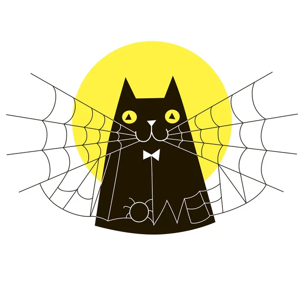 Estampado de arte Doodle de gato negro — Vector de stock