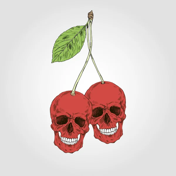 Hand drawn scull cherries — Stockvector