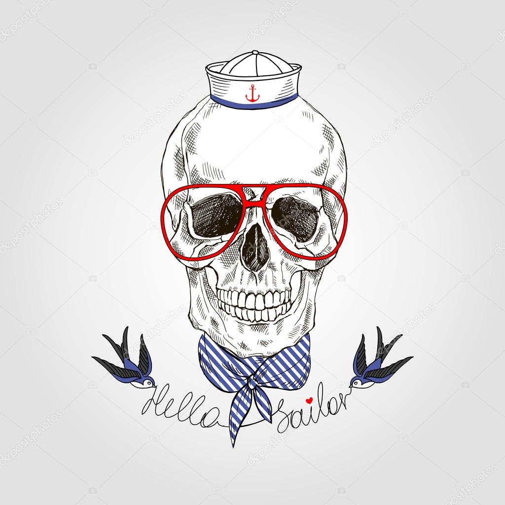 Hand drawn sailor scull