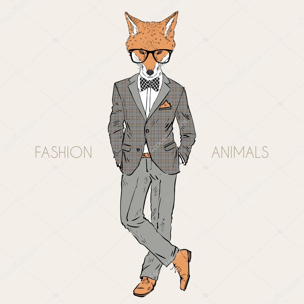 Fox dressed up in tweed suit