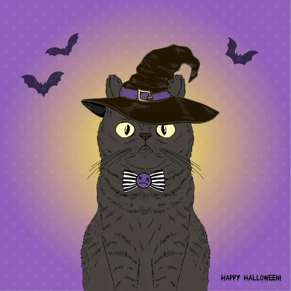 Gato preto, halloween saudação design —  Vetores de Stock