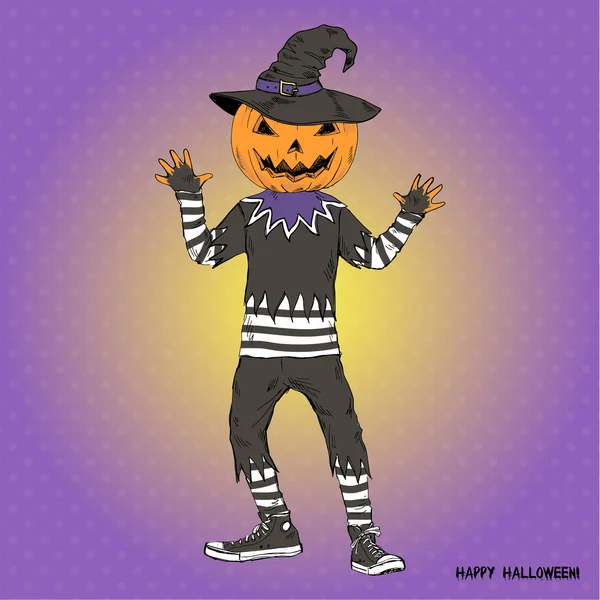 Halloween pumpa i randiga kostym — Stock vektor
