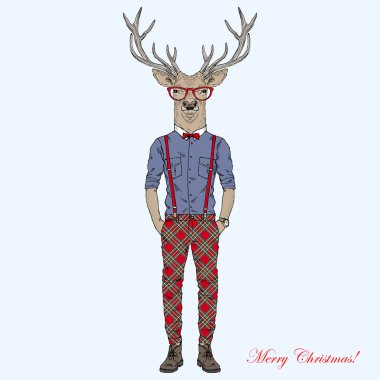 Neşeli Noel Hipster geyik karakter