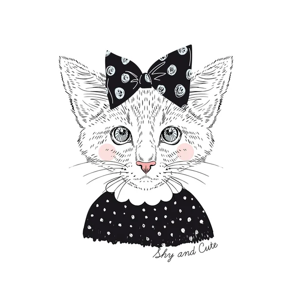 Portrait de chat fille avec noeud noir — Image vectorielle