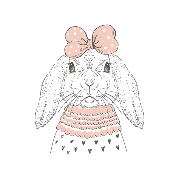 Lapin fille avec rose arc — Image vectorielle