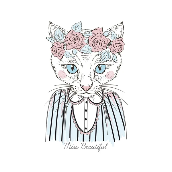 Mode portret van cute kat dame — Stockvector