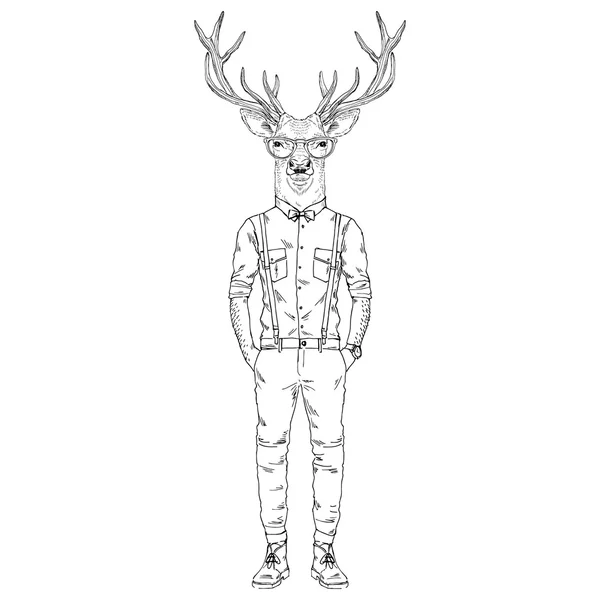 Croquis du personnage de Noël Hipster Deer — Image vectorielle